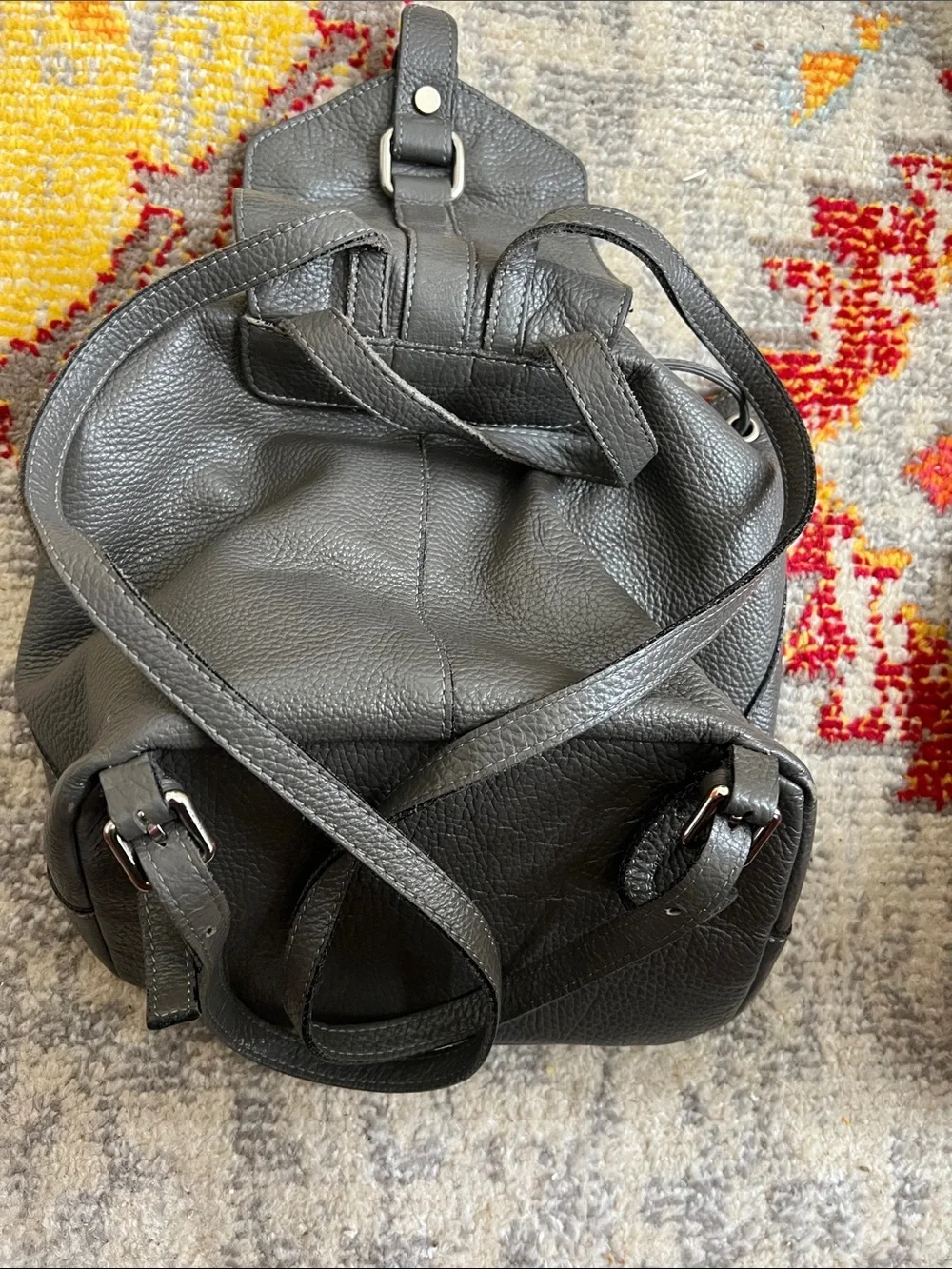 A. Bellucci genuine leather Italian made drawstring flap backpack travel boho